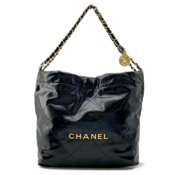 シャネル ハンドバッグ CHANEL 22 マトラッセ スモール シャイニーカーフ AS3260 ショルダーバッグ ポーチ付き 黒