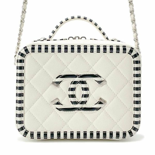 シャネル チェーンショルダーバッグ CCフィリグリー バニティ キャビアスキン A93342 CHANEL 黒 白