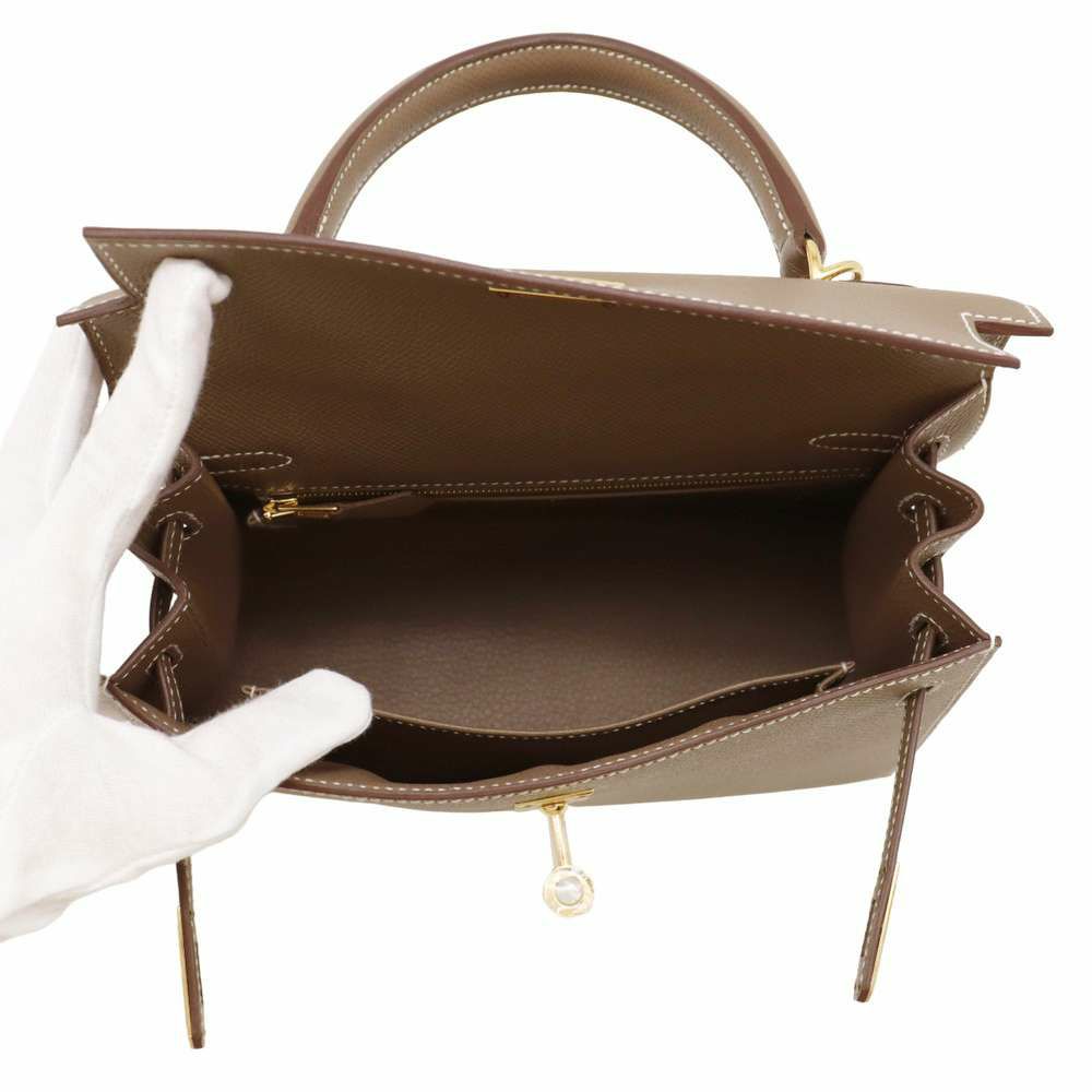 エルメス ハンドバッグ ケリー25 外縫い エトゥープ/ゴールド金具 エプソン W刻印 2wayショルダー