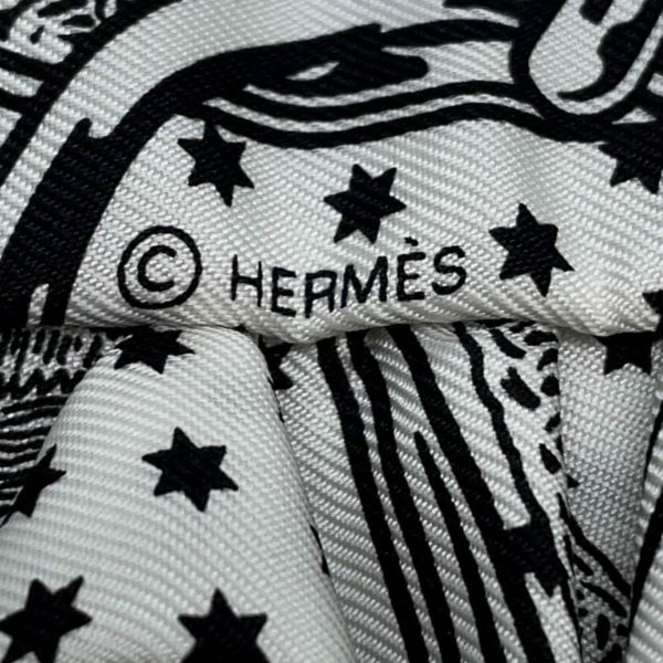 エルメス スカーフ ツイリー フリル エプロン・ドール・バンダナ Eperon d'Or Bandana シルク HERMES 黒 白