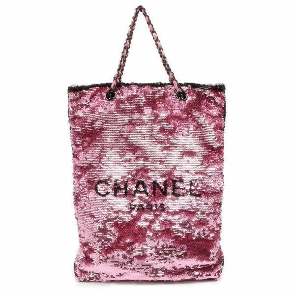 シャネル トートバッグ ショッピングバッグ スパンコール/レザー AS4856 CHANEL バッグ 黒