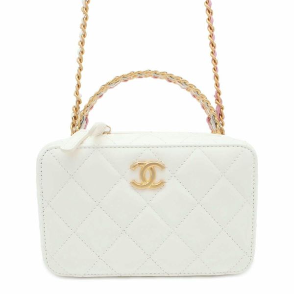 シャネル チェーンショルダーバッグ マトラッセ ココマーク バニティ カーフレザー CHANEL バッグ 白