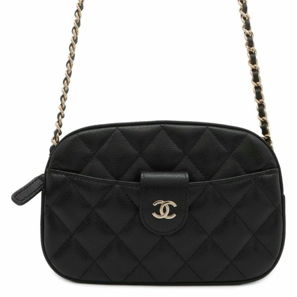 シャネル チェーンショルダーバッグ マトラッセ ココマーク キャビアスキン AP3998 CHANEL 黒