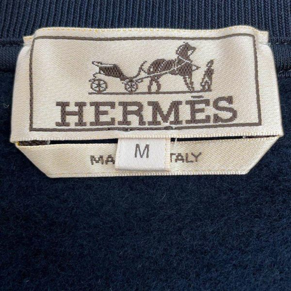 エルメス スウェット ラウンドネック レザーパッチ メタルリー・オ・カレ コットン メンズサイズM HERMES