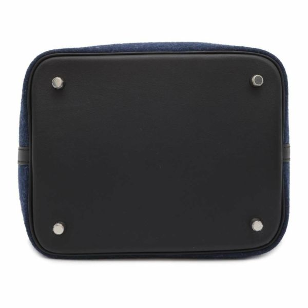 エルメス ハンドバッグ ピコタンロックMM ブルーニュイ/ブラック/シルバー金具 フェルト/スイフト Y刻印