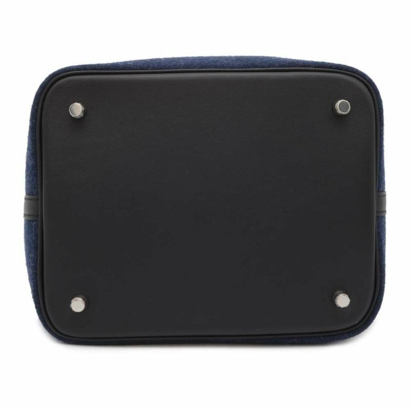エルメス ハンドバッグ ピコタンロックMM ブルーニュイ/ブラック/シルバー金具 フェルト/スイフト Y刻印