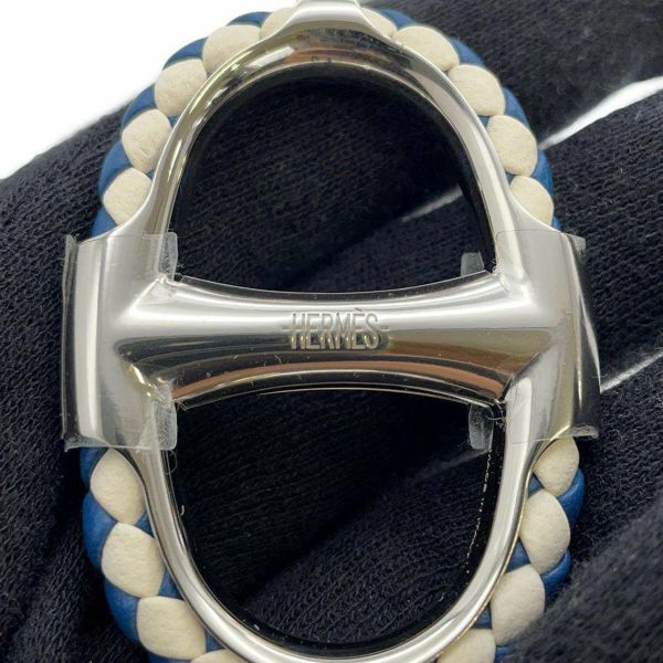 エルメス スカーフリング 90 シェーヌ・ダンクル・トレッセ ブルー/シルバー金具 HERMES アクセサリー