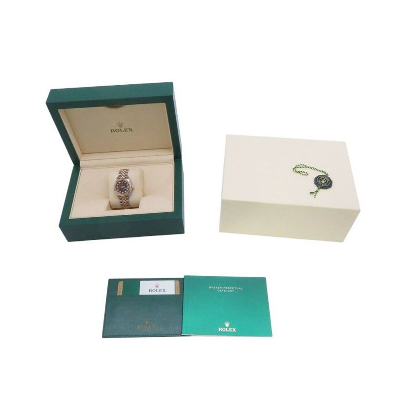 ロレックス レディ デイトジャスト SS/K18PG エバーローズゴールド 279171G チョコレート文字盤 10Pダイヤ