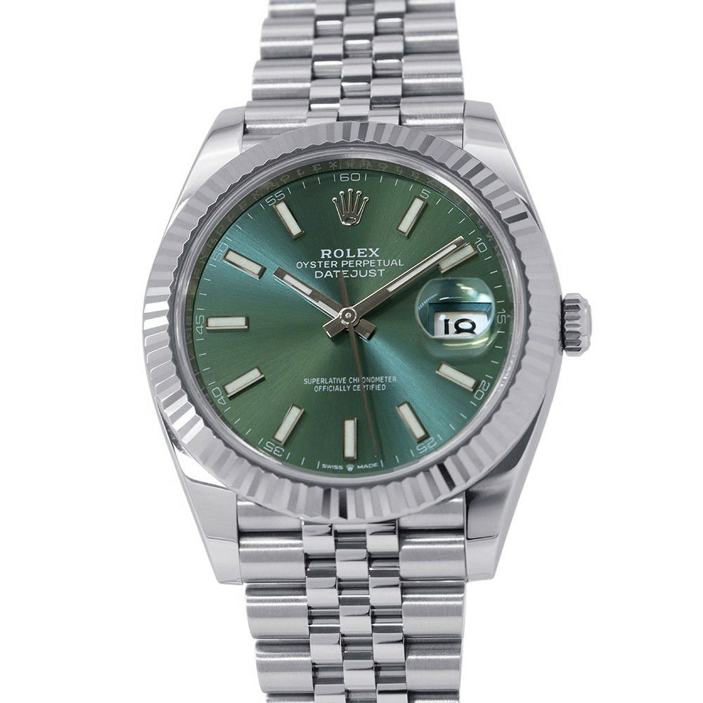 ロレックス デイトジャスト41 SS/K18WG ランダムシリアル ルーレット 126334 ROLEX 腕時計 ミントグリーン文字盤