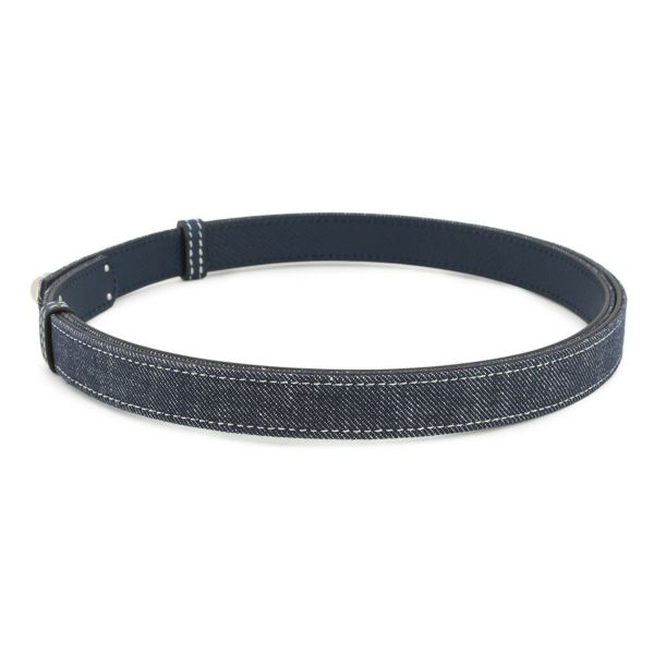 エルメス ケリーベルト18 ジーン ブルーインディゴ/ホワイト/ブルーネイビー/シルバー金具 デニム/エプソン W刻印 HERMES