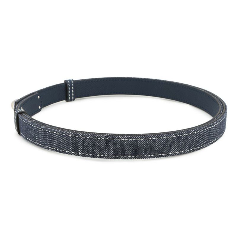 エルメス ケリーベルト18 ジーン ブルーインディゴ/ホワイト/ブルーネイビー/シルバー金具 デニム/エプソン W刻印 HERMES