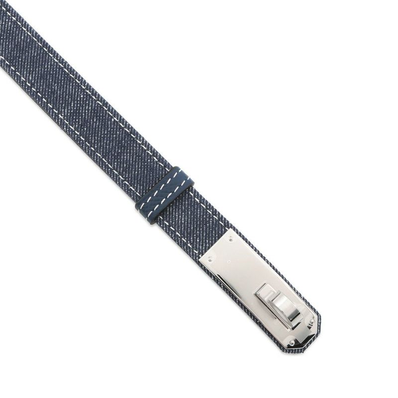 エルメス ケリーベルト18 ジーン ブルーインディゴ/ホワイト/ブルーネイビー/シルバー金具 デニム/エプソン W刻印 HERMES