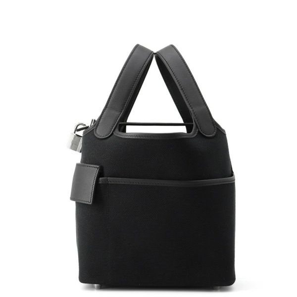 エルメス ハンドバッグ ピコタンロックPM カーゴ ブラック/シルバー金具 トワルゴエラン/スイフト U刻印 黒
