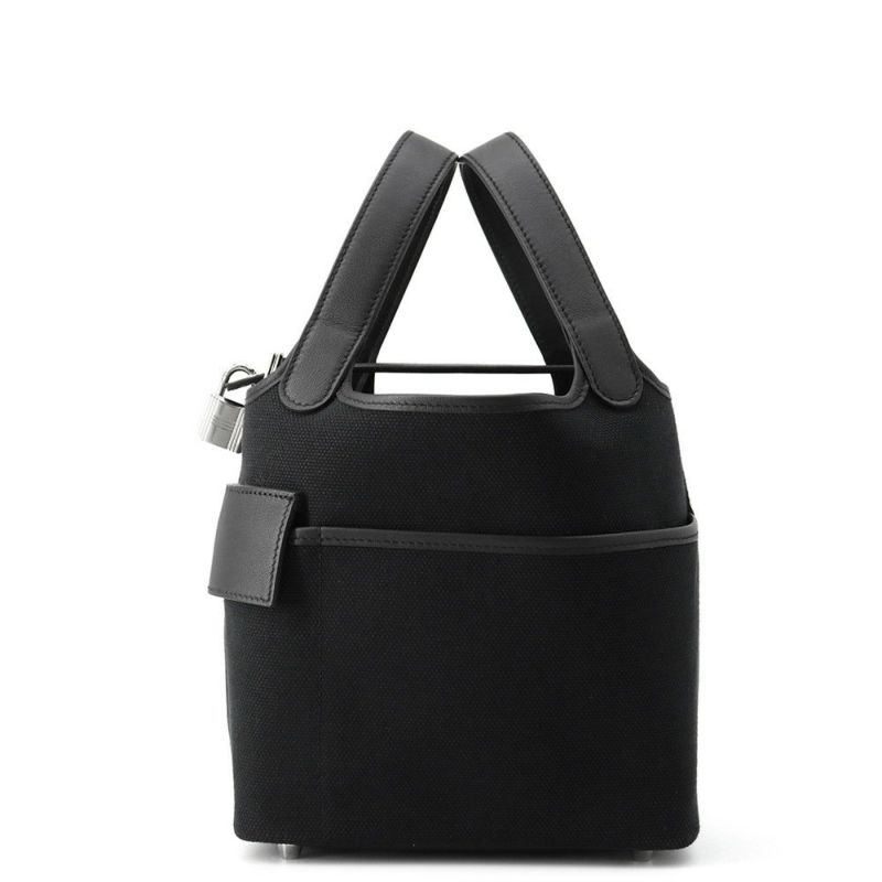 エルメス ハンドバッグ ピコタンロックPM カーゴ ブラック/シルバー金具 トワルゴエラン/スイフト U刻印 黒