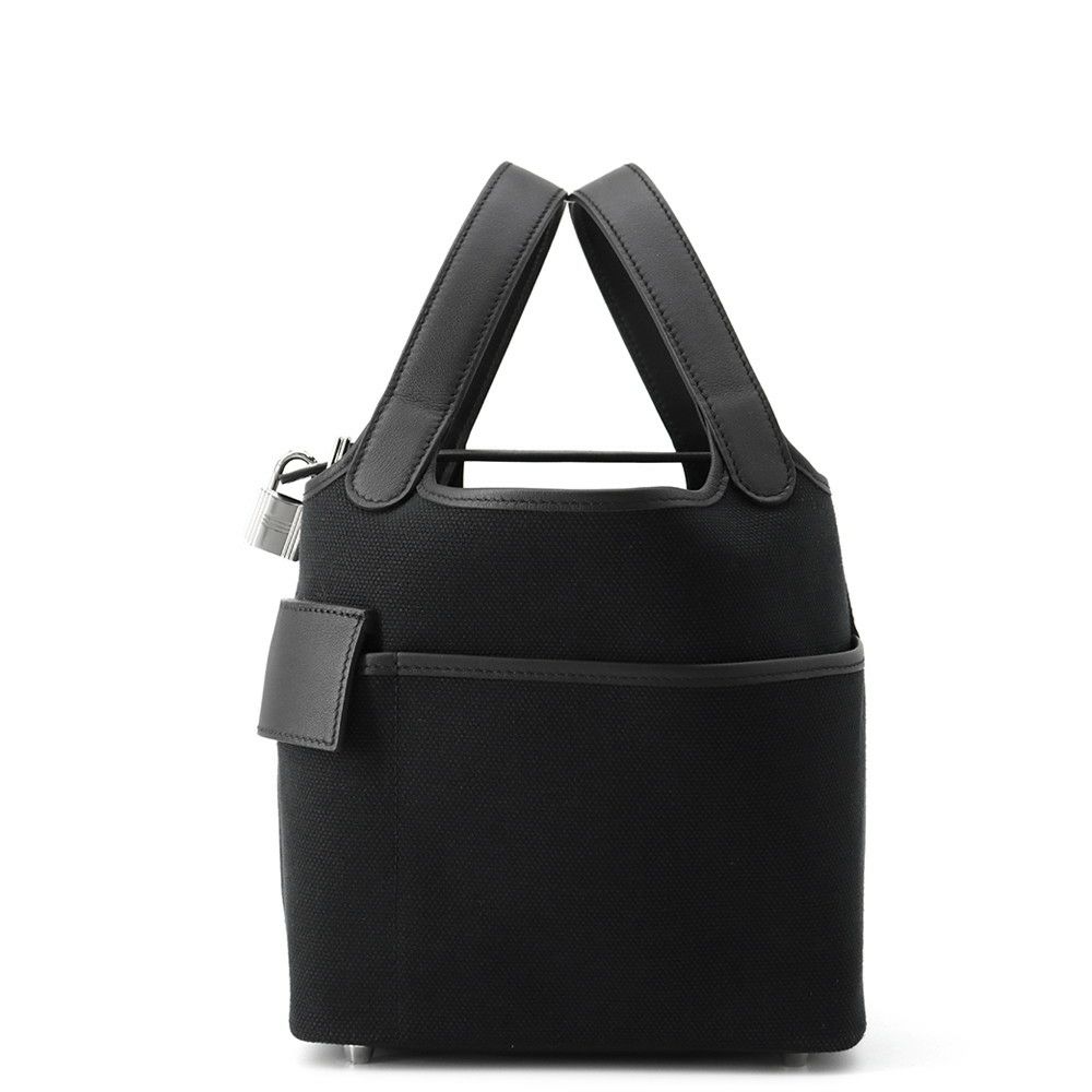 エルメス ハンドバッグ ピコタンロックPM カーゴ ブラック/シルバー金具 トワルゴエラン/スイフト U刻印 黒