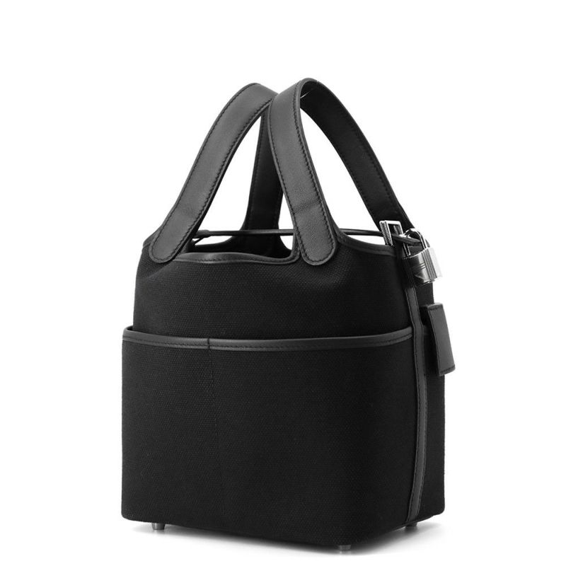 エルメス ハンドバッグ ピコタンロックPM カーゴ ブラック/シルバー金具 トワルゴエラン/スイフト U刻印 黒