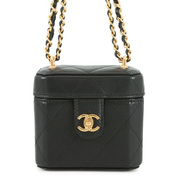シャネル チェーンショルダーバッグ マトラッセ ココマーク バニティバッグ ラムスキン AP3459 CHANEL 黒 2way
