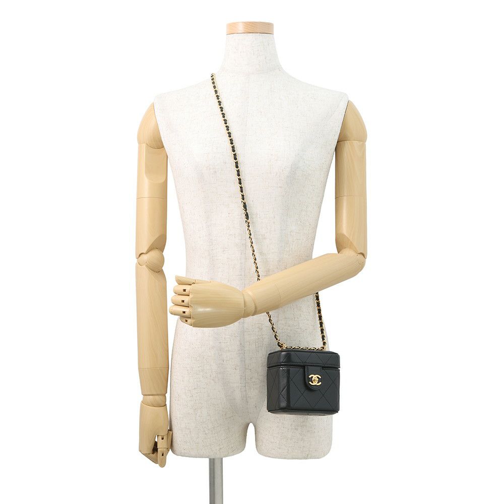 シャネル チェーンショルダーバッグ マトラッセ ココマーク バニティバッグ ラムスキン AP3459 CHANEL 黒 2way