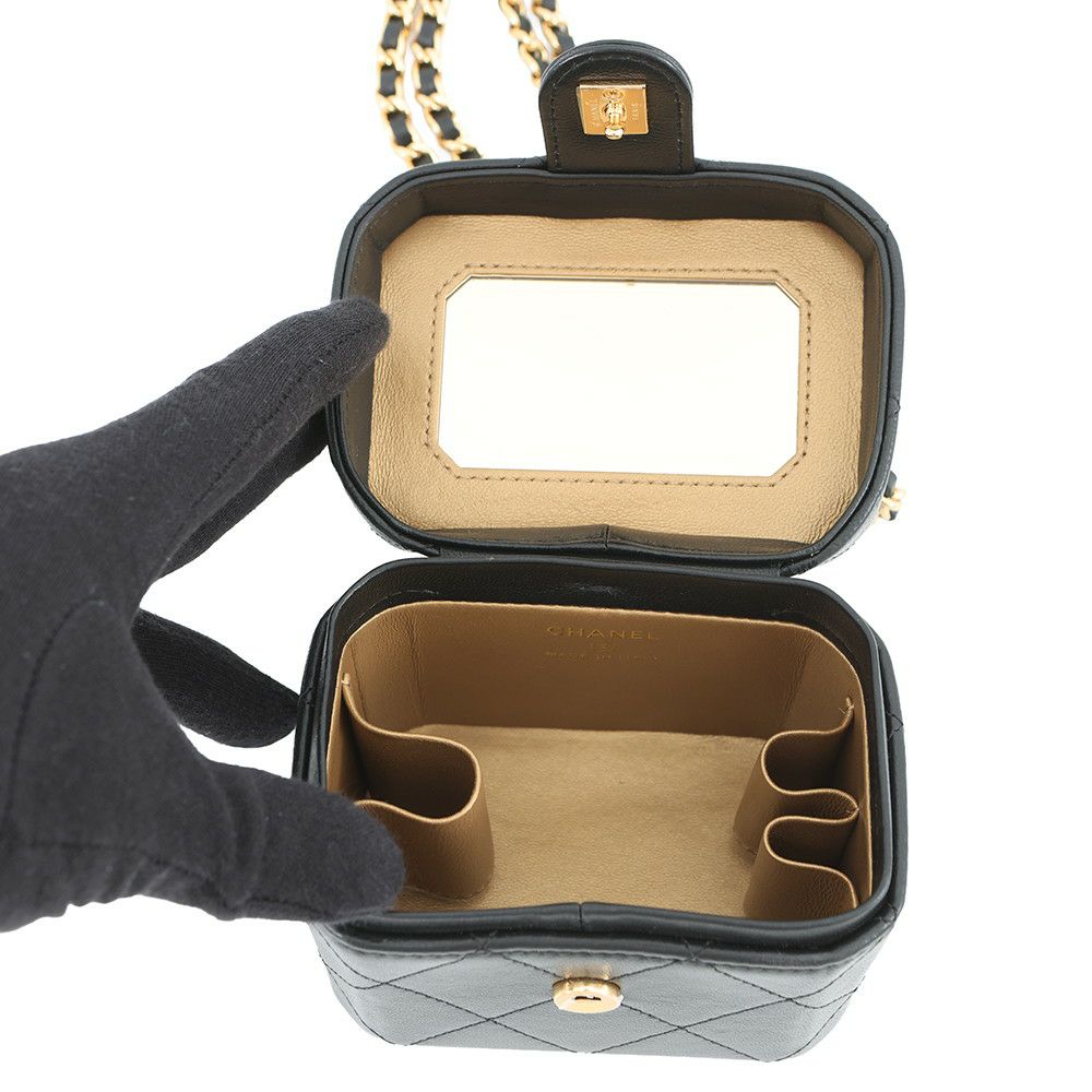 シャネル チェーンショルダーバッグ マトラッセ ココマーク バニティバッグ ラムスキン AP3459 CHANEL 黒 2way