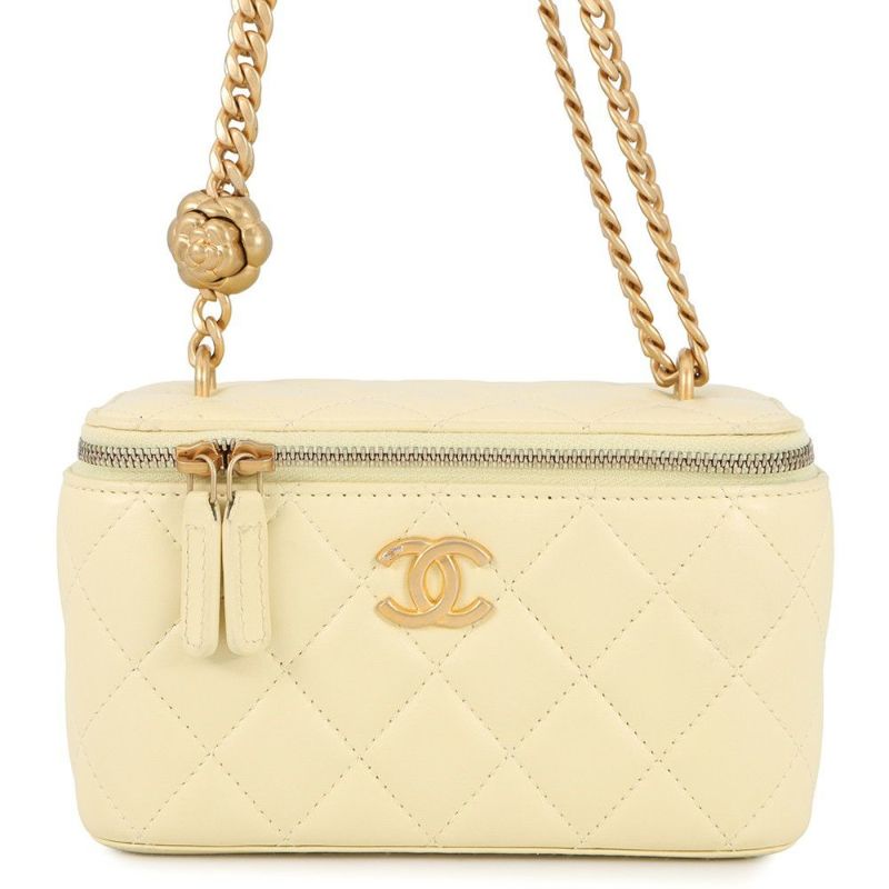 シャネル チェーンショルダーバッグ バニティ ココマーク カメリア マトラッセ ラムスキン AP3301 CHANEL