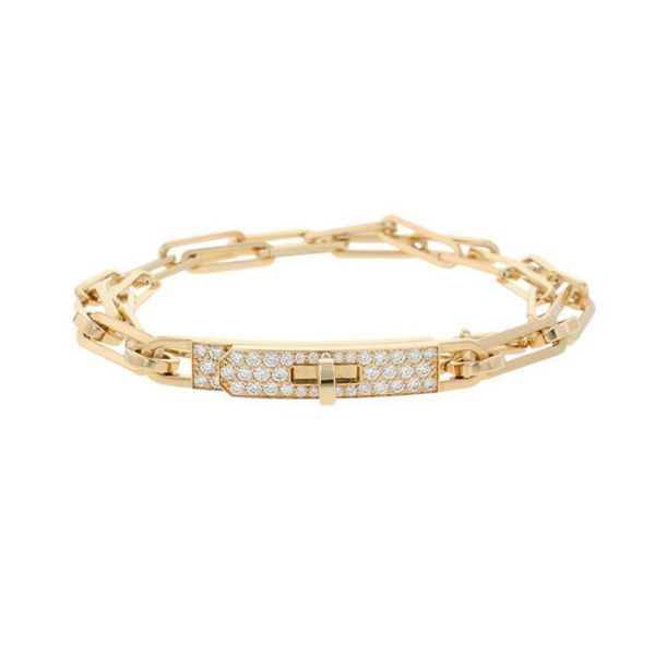 エルメス ブレスレット ケリー チェーン ダブル ブレスレット チョーカー ダイヤモンド 41P 計0.62ct K18YG HERMES