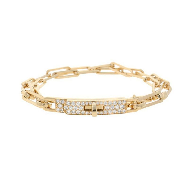 エルメス ブレスレット ケリー チェーン ダブル ブレスレット チョーカー ダイヤモンド 41P 計0.62ct K18YG HERMES