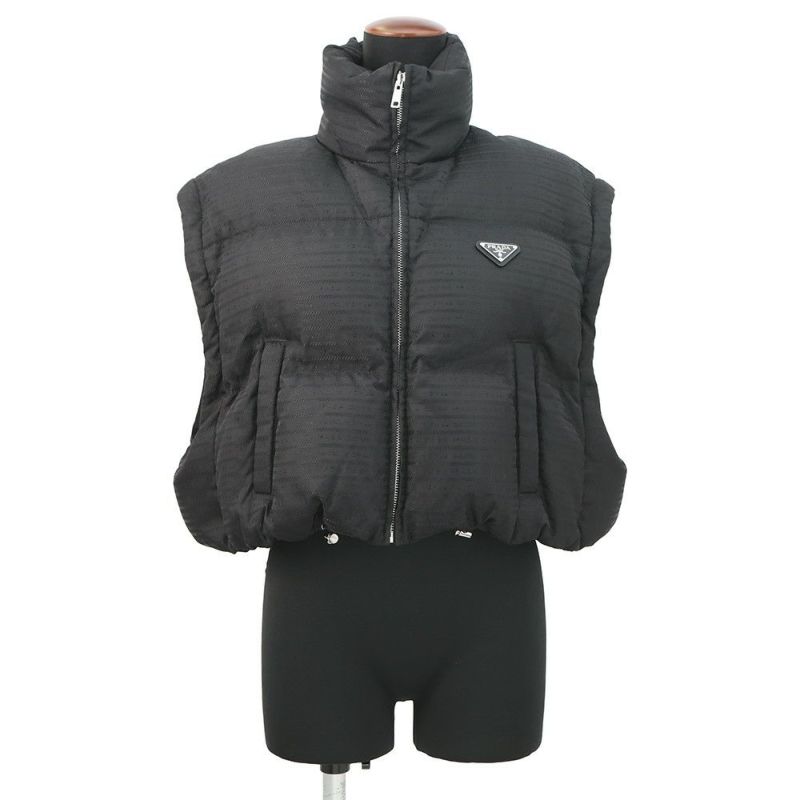プラダ ダウンジャケット Re-Nylon クロップド レディースサイズ38 29Y056 PRADA 2way 黒