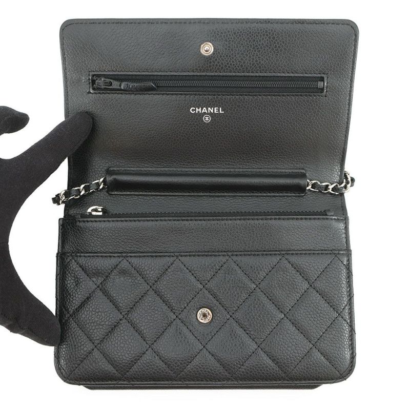 シャネル チェーンウォレット マトラッセ ココマーク キャビアスキン AP0250 CHANEL 財布 黒