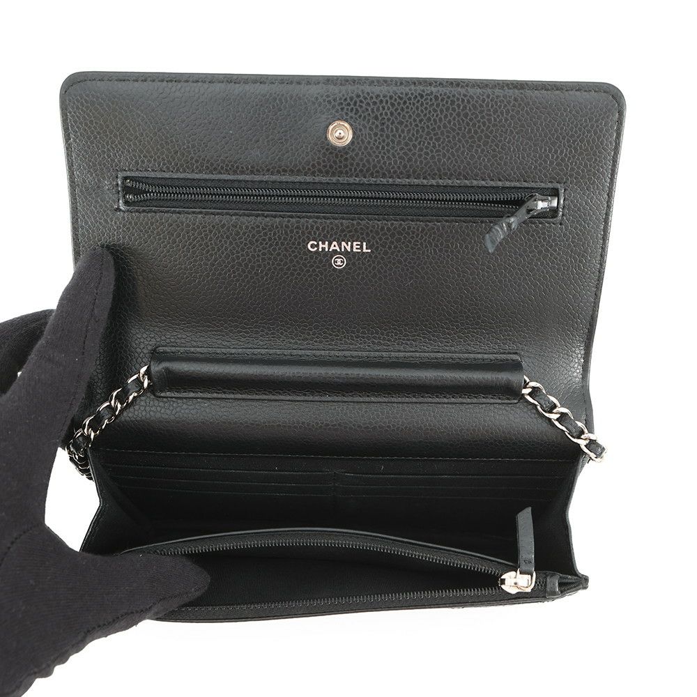 シャネル チェーンウォレット マトラッセ ココマーク キャビアスキン AP0250 CHANEL 財布 黒