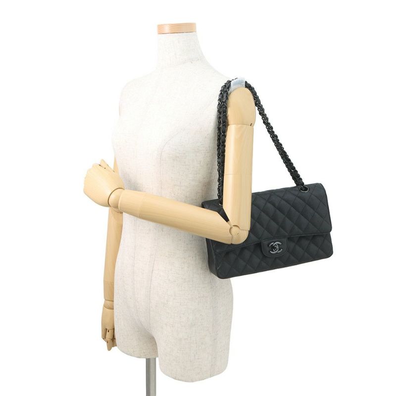 シャネル チェーンショルダーバッグ マトラッセ25 ココマーク ダブルチェーン カーフスキン A01112 CHANEL 黒