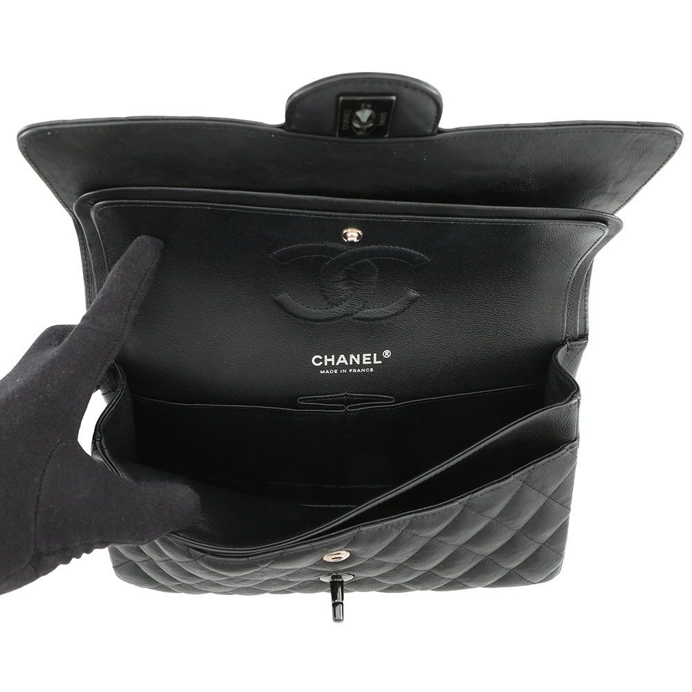 シャネル チェーンショルダーバッグ マトラッセ25 ココマーク ダブルチェーン カーフスキン A01112 CHANEL 黒