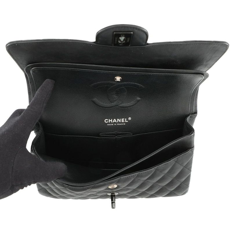 シャネル チェーンショルダーバッグ マトラッセ25 ココマーク ダブルチェーン カーフスキン A01112 CHANEL 黒