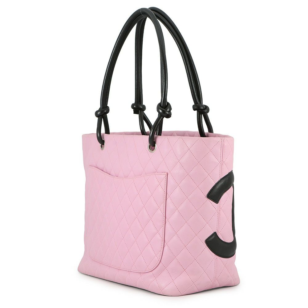 シャネル トートバッグ カンボンライン ラージトート マトラッセ ココマーク レザー A25169 CHANEL ピンク 黒