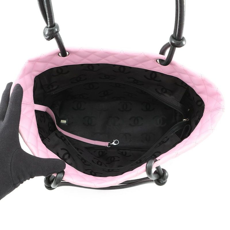 シャネル トートバッグ カンボンライン ラージトート マトラッセ ココマーク レザー A25169 CHANEL ピンク 黒