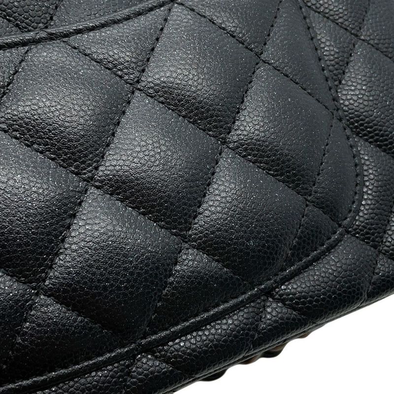 シャネル チェーンショルダーバッグ ココマーク ミニ マトラッセ 20 キャビアスキン A69900 CHANEL ラメ加工 黒