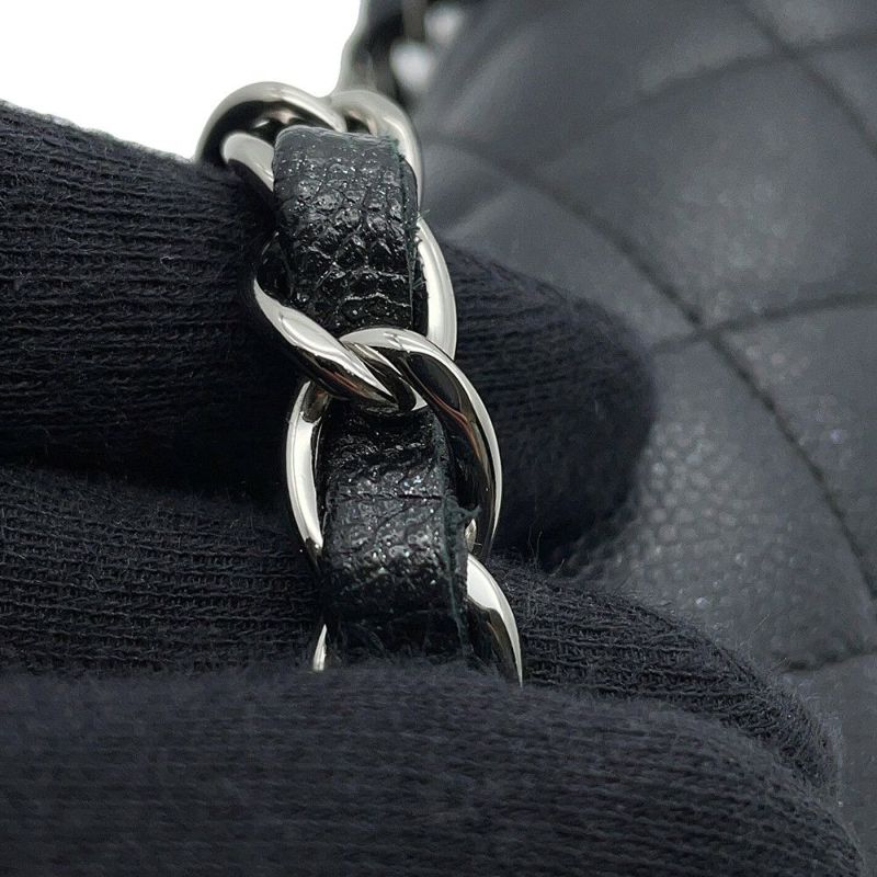 シャネル チェーンショルダーバッグ ココマーク ミニ マトラッセ 20 キャビアスキン A69900 CHANEL ラメ加工 黒