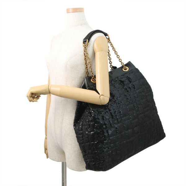 ドルチェ＆ガッバーナ チェーントートバッグ スパンコール レザー DOLCE&GABBANA タッセル 黒