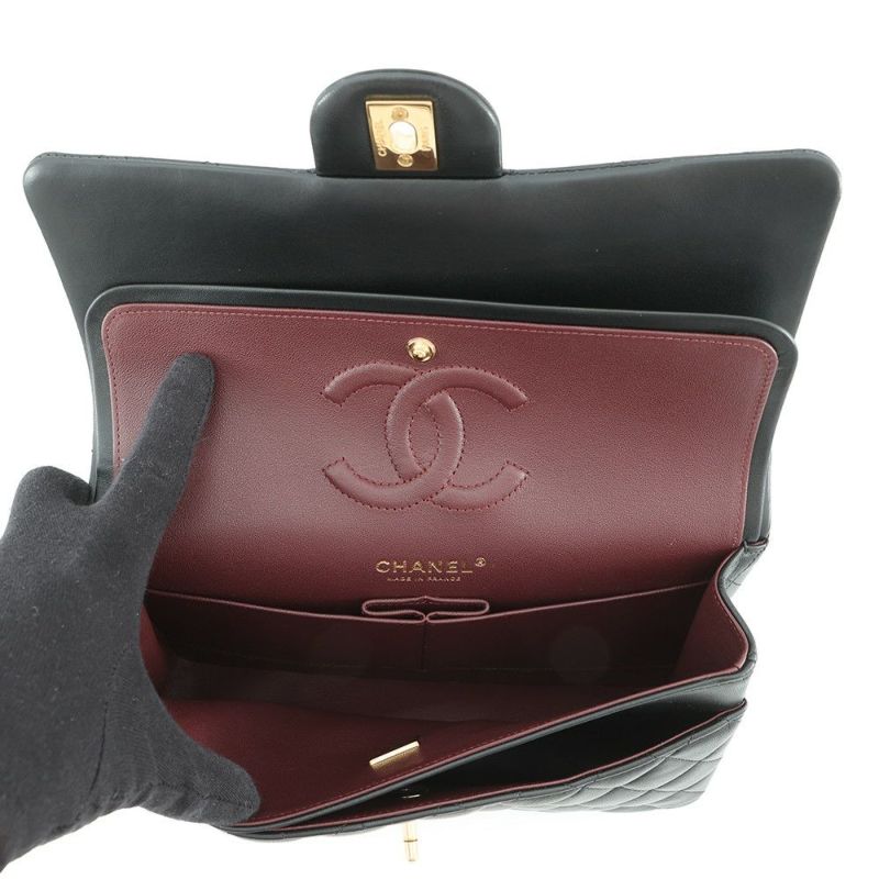 シャネル チェーンショルダーバッグ マトラッセ25 ココマーク ダブルチェーン ラムスキン A01112 CHANEL 黒