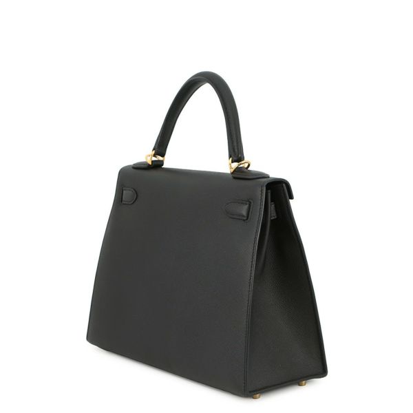 エルメス ハンドバッグ ケリー28 外縫い ブラック/ゴールド金具 エプソン Z刻印 2wayショルダー 黒