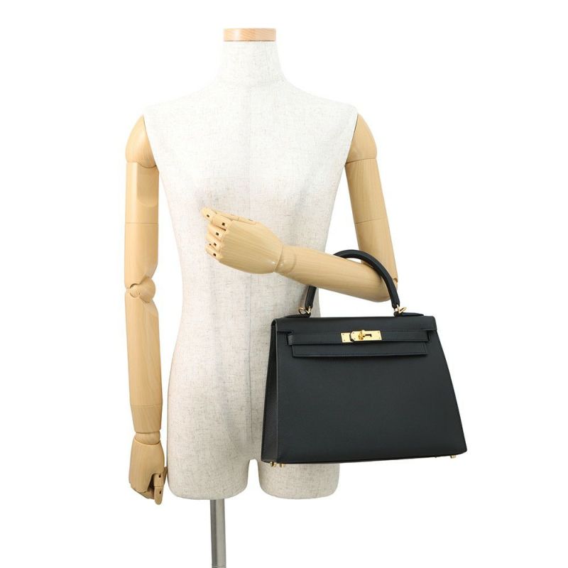 エルメス ハンドバッグ ケリー28 外縫い ブラック/ゴールド金具 エプソン Z刻印 2wayショルダー 黒