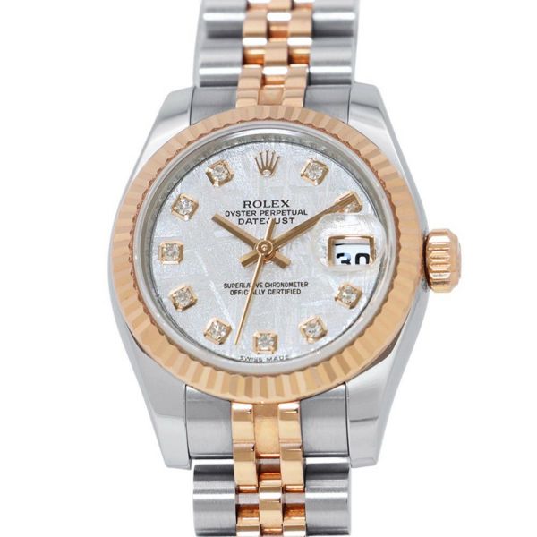 ロレックス デイトジャスト SS/K18PG 179171G ROLEX 腕時計 レディース メテオライト文字盤 10Pダイヤ