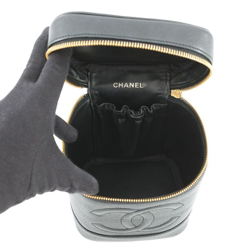 シャネル バニティバッグ ココマーク 縦型 キャビアスキン A01998 CHANEL 化粧ポーチ コスメポーチ 黒