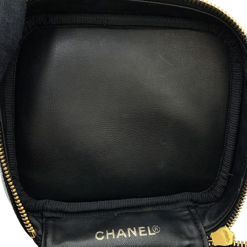 シャネル バニティバッグ ココマーク 縦型 キャビアスキン A01998 CHANEL 化粧ポーチ コスメポーチ 黒