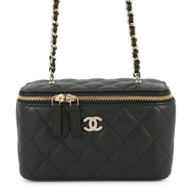 シャネル チェーンショルダーバッグ バニティケース ココマーク マトラッセ キャビアスキン AP1341 CHANEL 黒