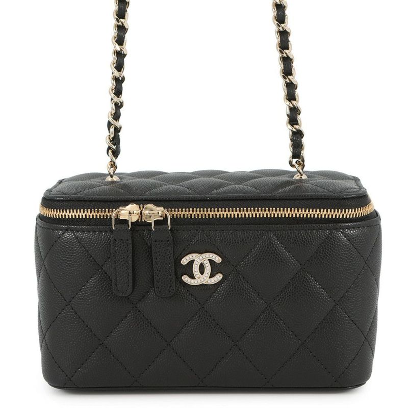 シャネル チェーンショルダーバッグ バニティケース ココマーク マトラッセ キャビアスキン AP1341 CHANEL 黒