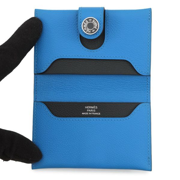 エルメス カードケース RMS ブルーロイヤル/ブラック/シルバー金具 エバーカラー W刻印 HERMES 名刺入れ