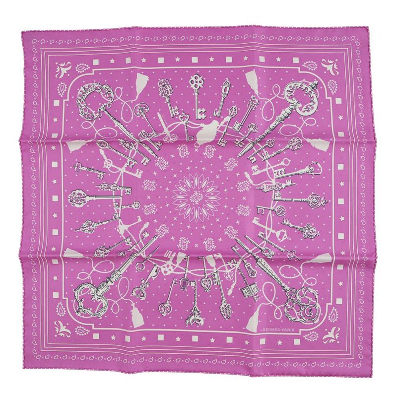 エルメス スカーフ カレ55レ・クレ Les Cles バンダナ HERMES シルクスカーフ ドット刺繍 2023春夏