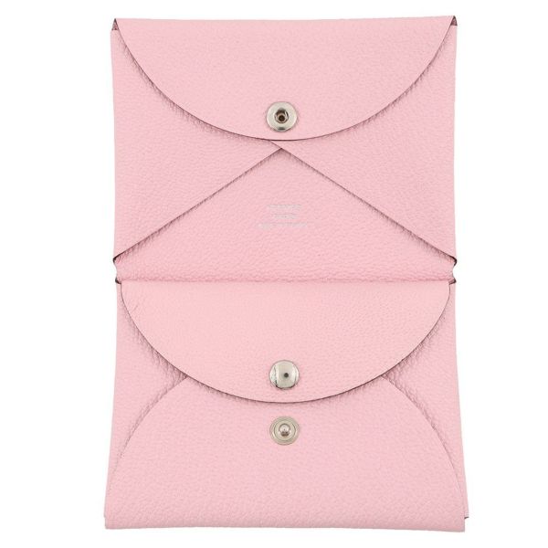 エルメス コインケース カルヴィ デュオ ローズサクラ/シルバー金具 シェブルミゾル K刻印 財布