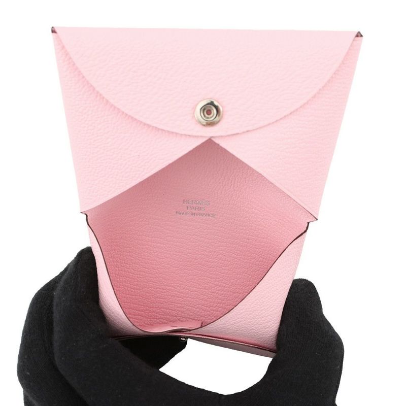 エルメス カードケース カルヴィ ローズサクラ シェブルミゾル W刻印 HERMES 名刺入れ