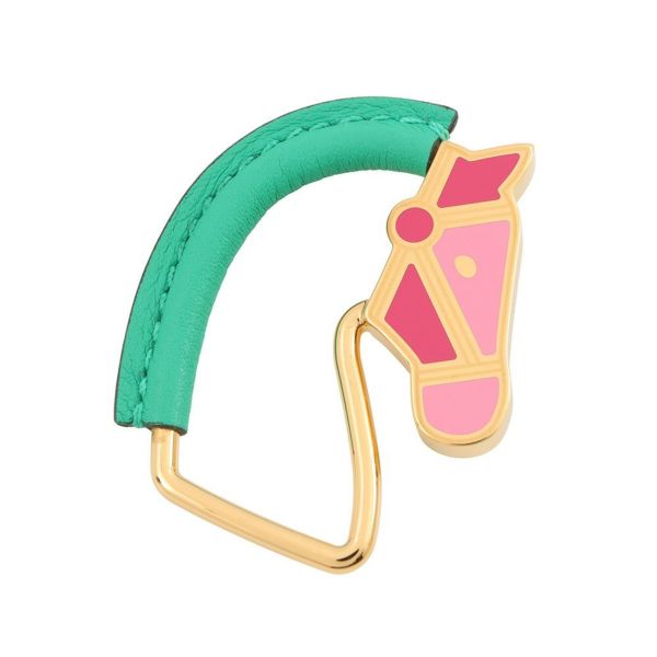 エルメス ブローチ シュヴァル・グランド・パラード ミント/ピンク/ゴールド金具 HERMES アクセサリー